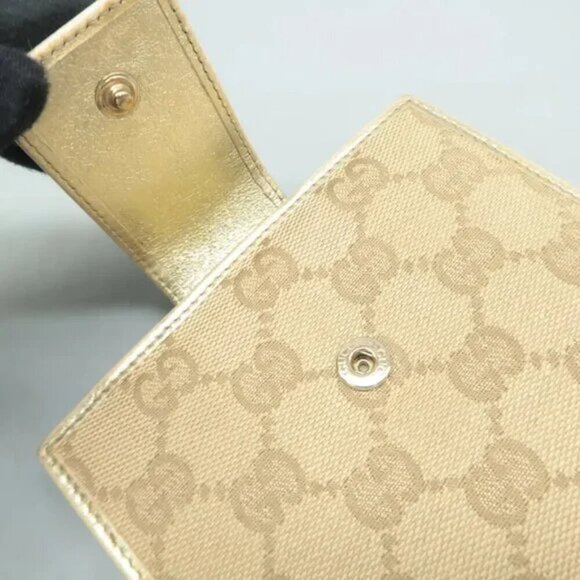 100% Authentic GUCCI D-ring Brown Cloth Wallet 286-091824 - Picture 10 of 12